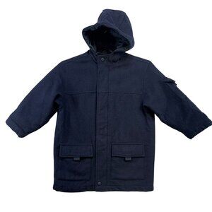 Gap Kids Wool-Blend Hooded Coat XS (S) Navy Quilted Lining & Large Pockets